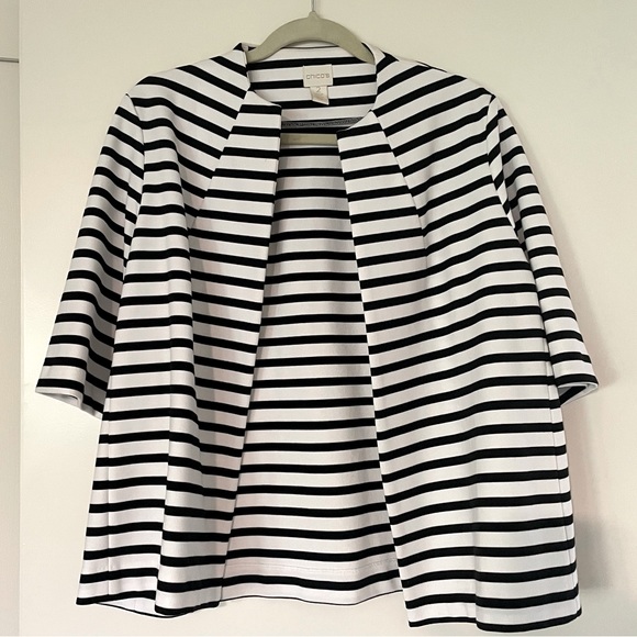 Chicos size 2 navy & white stripe swing jacket - Picture 1 of 5